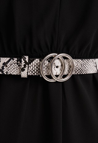 BELT WITH DOUBLE BUCKLE RING - WHITE/GREY SNAKESKIN PRINT