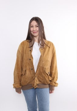 90s leather bomber jacket, vintage women brown aviator 
