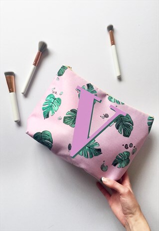 TROPICAL LEAF PRINT MONOGRAM POUCH WASH BAG
