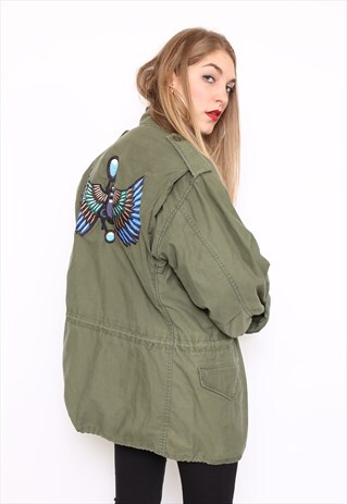 VINTAGE REWORKED KHAKI EMBROIDERED ARMY JACKET