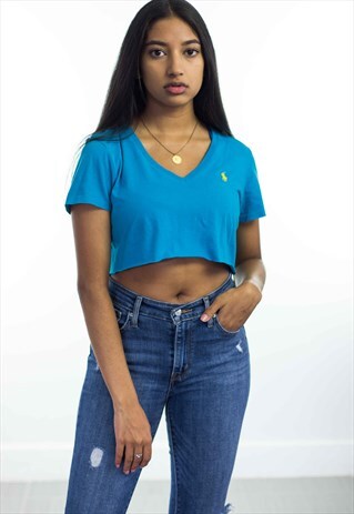 VINTAGE REWORKED POLO RALPH LAUREN CROP TOP LOGO 90S M 2