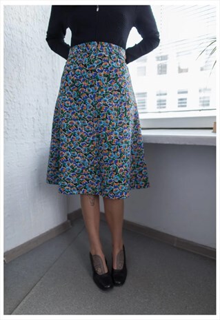 VINTAGE 70'S MULTICOLOUR MIDI FLOWER PRINTED SKIRT