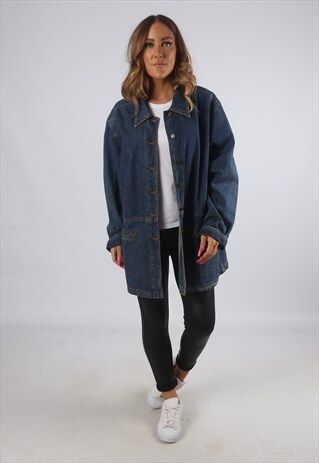VINTAGE DENIM JACKET OVERSIZED LONGLINE UK 18 XXL (EH4V)