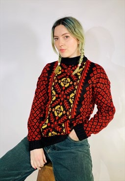 Vintage Size S Nordic Knitted Jumper in Multi