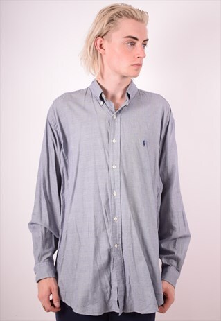 RALPH LAUREN MENS VINTAGE SHIRT LARGE BLUE CHECK 90S