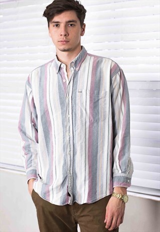 VINTAGE COTTON CLUB REGATTA STRIPED SHIRT LOGO 90S X 12.9