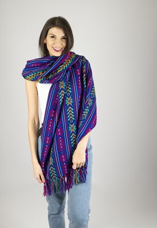 REBOZO PASHMINA SCARF SHAWL BLUE WOVEN SOFT BOHEMIAN