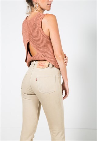 ON SALE VINTAGE 80S REWORKED LEVI'S 501 JEANS BEIGE / 0199