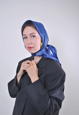 90S VINTAGE BLUE WOMEN KERCHIEF, BLANK EVENING BANDANA