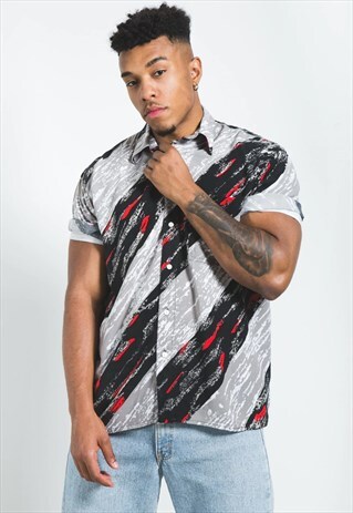 VINTAGE 80S CRAZY PATTERN FESTIVAL SHORT SLEEVE SHIRT /S6789