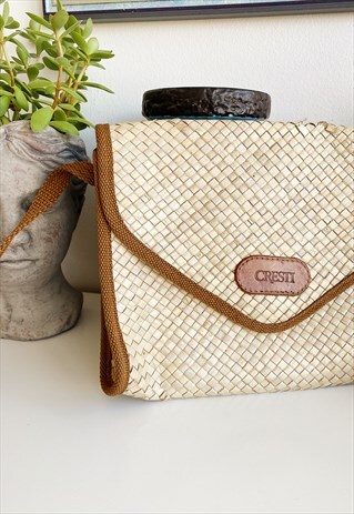 VINTAGE 70S RETRO STRAW PARISIAN CHIC FESTIVAL SHOULDER BAG