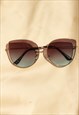 BLUE BROWN GRADIENT BUTTERFLY WIRE FRAME CAT EYE SUNGLASSES