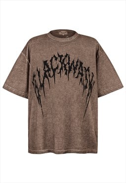 Graffiti t-shirt grunge top black wash logo tee acid brown