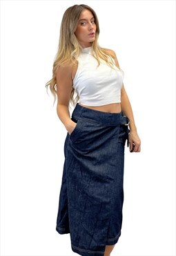 Vintage Y2k Denim Hoop Midi Skirt