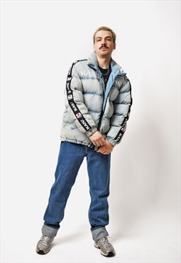 Y2K puffer jacket Karl Kani in washed denim blue colour men