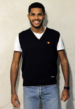 DARK BLUE VINTAGE ELLESSE SLEEVLESS JUMPER/GILET A334