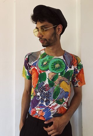 VINTAGE FRUITY PATTERNED SUPER COLORFUL TEE