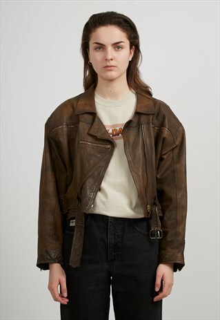 VINTAGE BROWN LEATHER BIKER JACKET