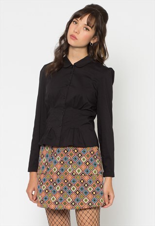 BLACK LONG SLEEVE FITTED BLOUSE