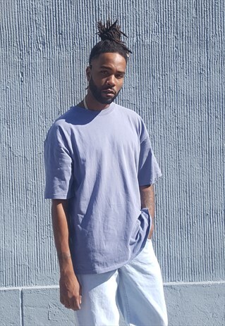 90S SKATER PIGMENT DYED BLUE SHORT SLEEVE TEE LARGE