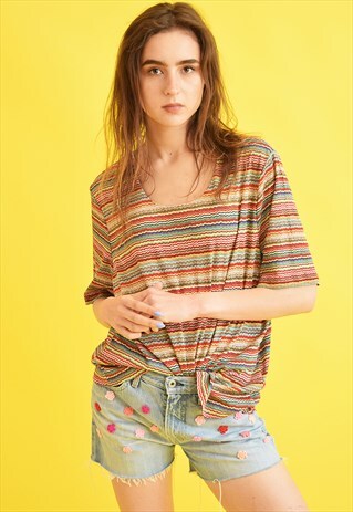 90'S RETRO ETHNIC PRINT OVERSIZED MOMS TOP BLOUSE