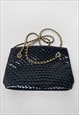80'S BLACK SHINY VINYL PATENT QUILTED GOLD METAL CHAIN BAG