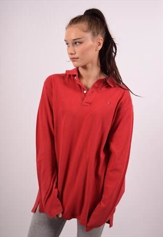 VINTAGE TOMMY HILFIGER POLO SHIRT LONG SLEEVE RED