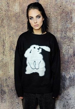 Retro patch sweater sheep jumper fluffy bunny top in black