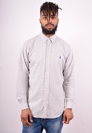 RALPH LAUREN MENS VINTAGE SHIRT MEDIUM WHITE CHECK 90'S