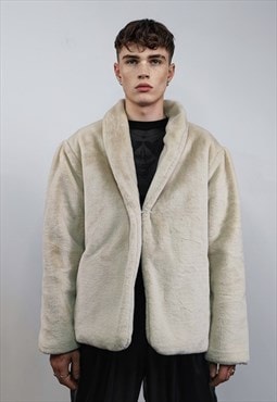 Beige faux fur lapel jacket mink coat smart style overcoat