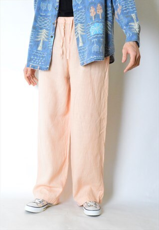 VINTAGE 90S UNISEX PASTEL PEACH LINEN PANTS