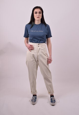 VINTAGE 80'S CREAM HIGH WAIST MOM JEANS SIZE 10 SMALL 12