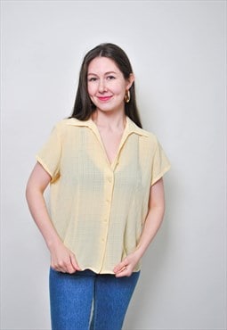 Minimalist yellow blouse, retro light shirt, women retro 