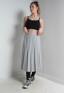 Vintage A Line Pleated Midi Skirt Grey 30" Waist