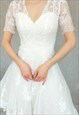 VINTAGE WHITE SAN PATRICK FLORAL MINI LACE WEDDING GOWN, S