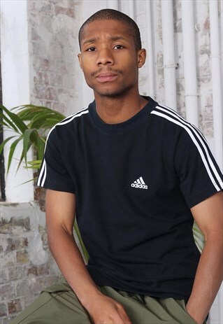 VINTAGE ADIDAS LOGO THREE STRIPE T-SHIRT BLACK