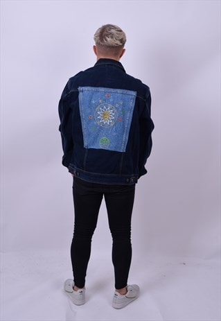 VINTAGE 90'S DARK BLUE WRANGLER REWORKED DENIM JACKET LARGE
