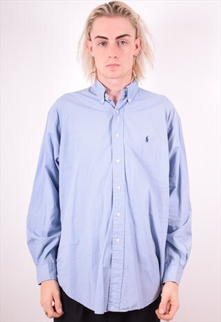 RALPH LAUREN MENS VINTAGE SHIRT MEDIUM BLUE 90S