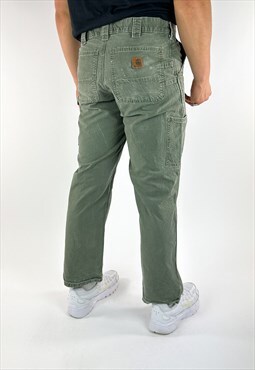 Vintage Green Carhartt Cargo Carpenter Trousers Pants Jeans