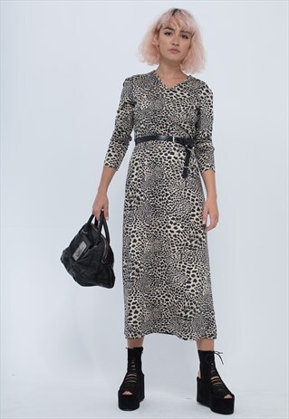 VINTAGE UNIQUE ANIMAL PRINTED MIDI DRESS