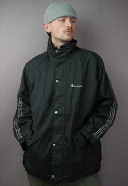 Vintage Champion Jacket Coat in Black with Repeat Logo