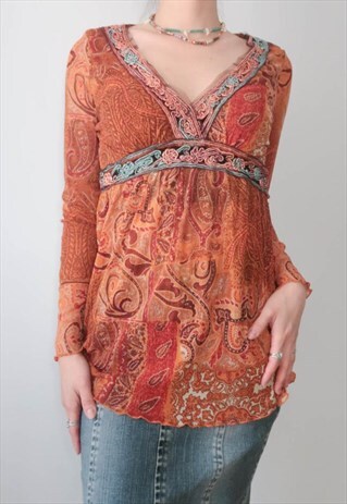 VINTAGE MERMAID BOHO CHIC MESH TOP
