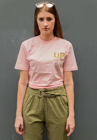 URBAN PANDA ROUND NECK T SHIRT - ROSE PINK & KHAKI