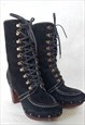 Vintage black suede Bull Boxer booties with warm lining