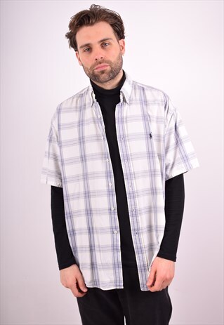 RALPH LAUREN MENS VINTAGE SHIRT LARGE WHITE CHECK 90S