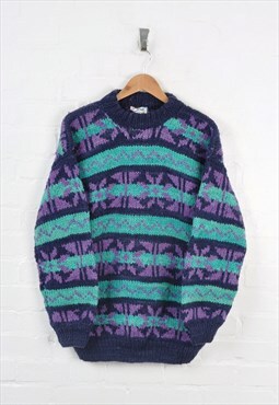 Vintage 80s Wool Patterned Knitwear Jumper Ladies Medium