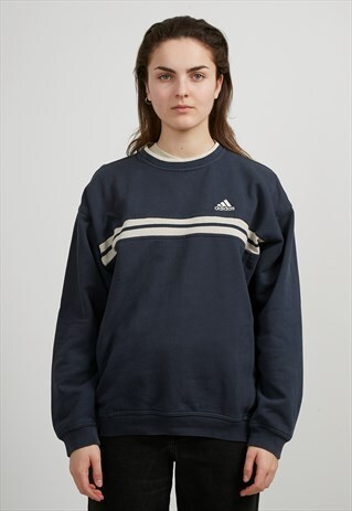VINTAGE NAVY ADIDAS LOGO CREW NECK PULLOVER SWEATSHIRT