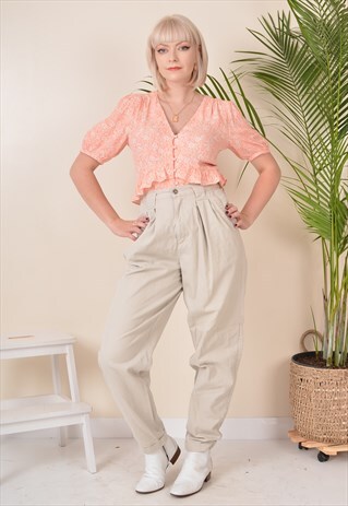 W28 VINTAGE CASUAL TROUSERS CREAM 90S