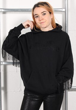 Vintage Ellesse Hoodie in Black Pullover Sports Jumper UK 8