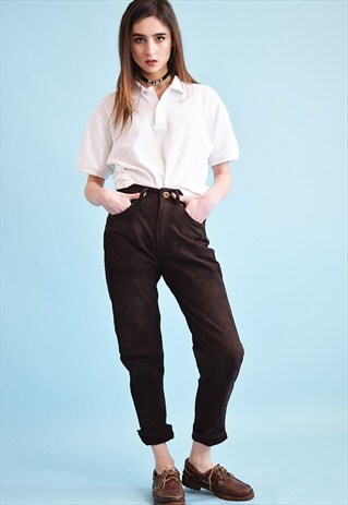 90'S RETRO HIGHWAISTED GENUINE LEATHER BROWN TROUSERS